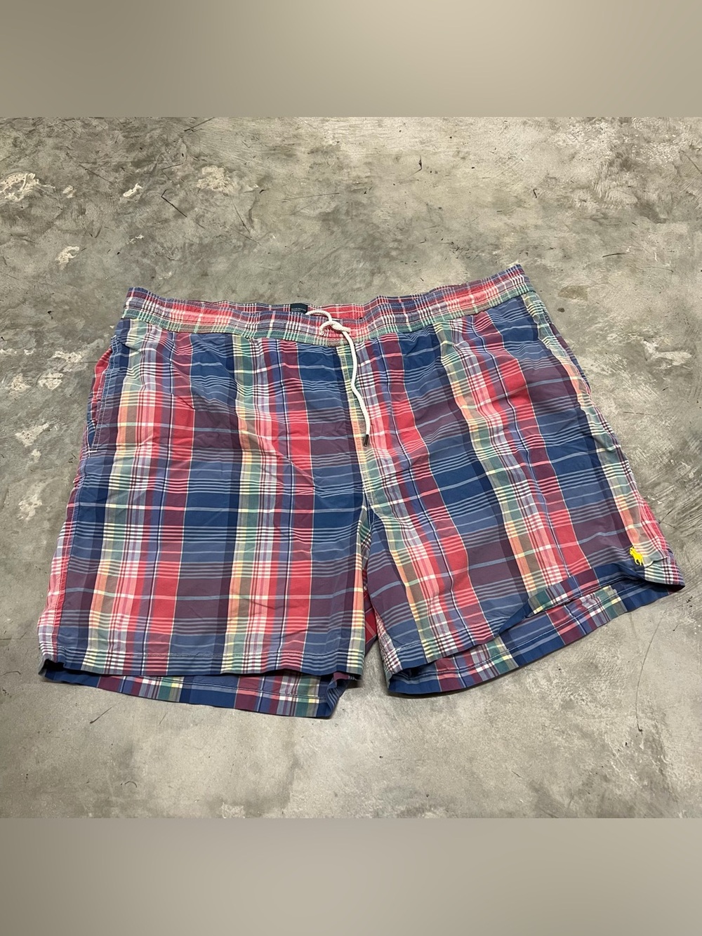 Polo Ralph Lauren Swim Trunks Men's 3XB Plaid Stretch Mesh Lined Blue Red